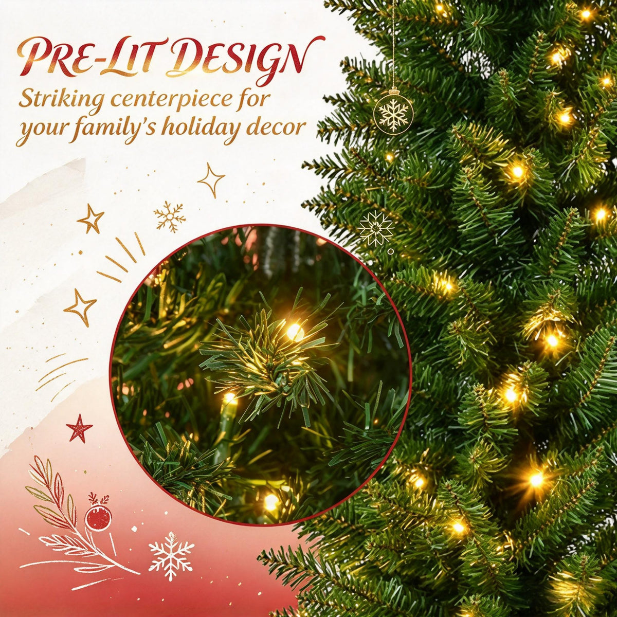 6 FT Pre-Lit Slim Noble Fir Pencil Christmas Tree, 390 Branch Tips, Warm White LED