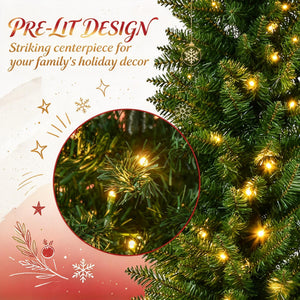 6 FT Pre-Lit Slim Noble Fir Pencil Christmas Tree, 390 Branch Tips, Warm White LED