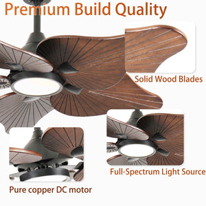 44-Inch Ceiling Fan with Light, 5 Solid Wood Blades, DC Motor