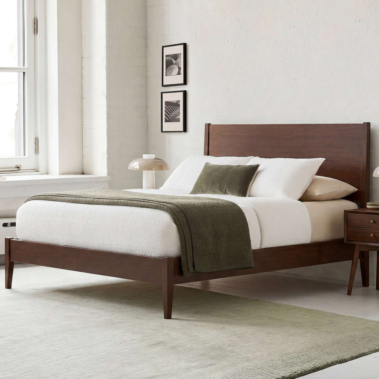 Mid-Century Modern Solid Bamboo Wood King Size Platform Bed