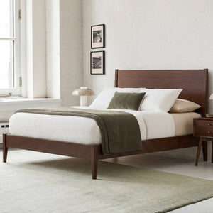 Mid-Century Modern Solid Bamboo Wood King Size Platform Bed