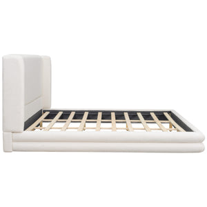 King Size Upholstered Bed Frame With Boucle Thick Wingback Headboard