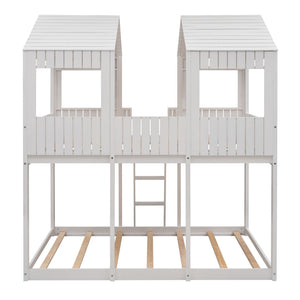 Bunk Bed With Roof, Window, Guardrail, Ladder