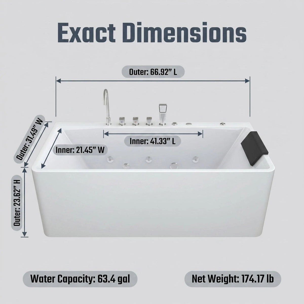 67-Inch Single-Person Luxury Whirlpool Bathtub