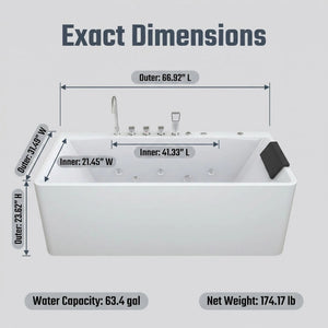 67-Inch Single-Person Luxury Whirlpool Bathtub