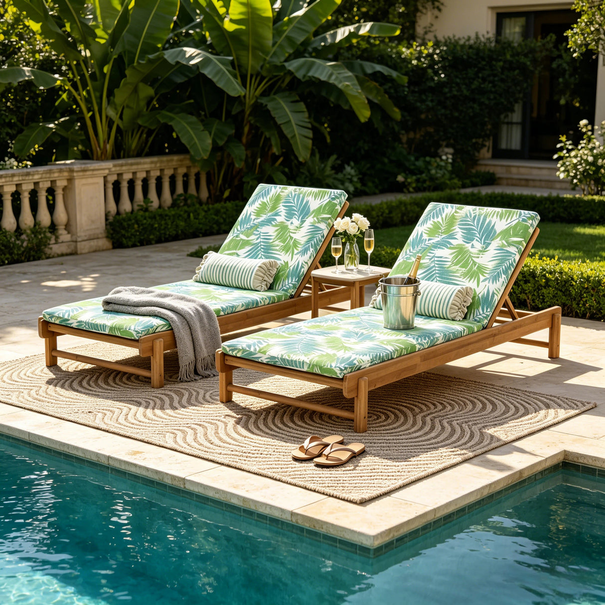 Light Teak Acacia Wood Chaise Lounge Set