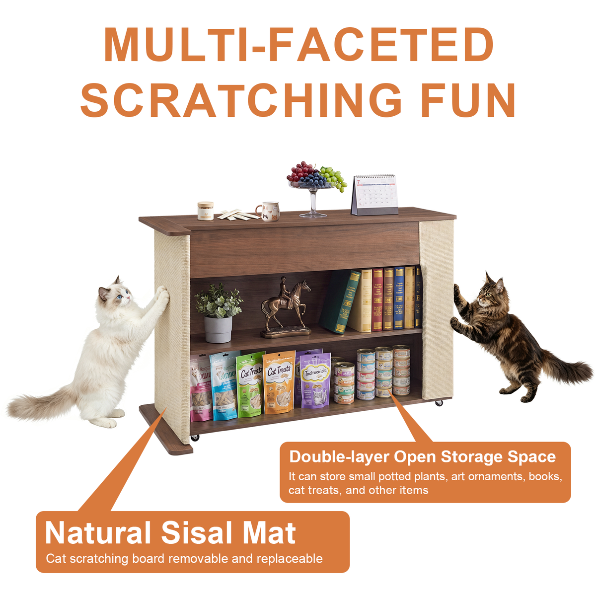 2-in-1 Cat Scratcher Side Table with Hidden Storage - MDF