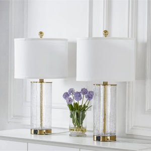 Modern Glam Glass and Metal Table Lamp Set, 23.25-Inch, Gold, USB Charging