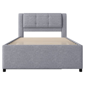 Upholstery Platform Bed With Trundle, Trundle Can Be Flat Or Erected