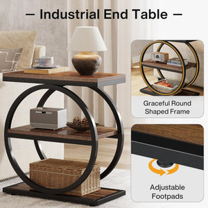 Slim End Tables With 3 Shelves, Compact (Set of 2) - Brown