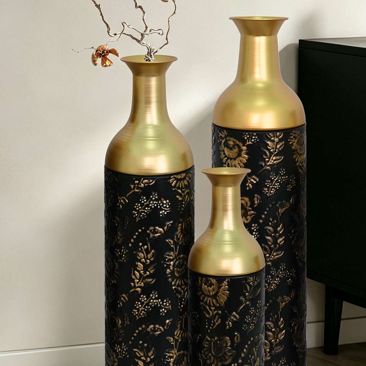 Decorative Metal Vases Set of 3