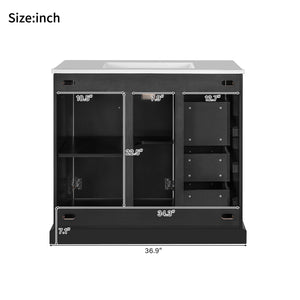 Bathroom Vanity With Sink, Soft Close Doors, Adjustable Shelf & 3 Drawers