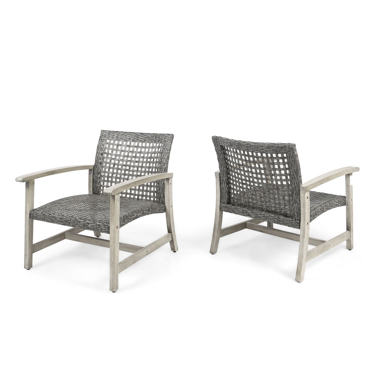 Outdoor Club Chair With Rattan Cover And Acacia Wood Frame - Gray - Best Buy Furniture
