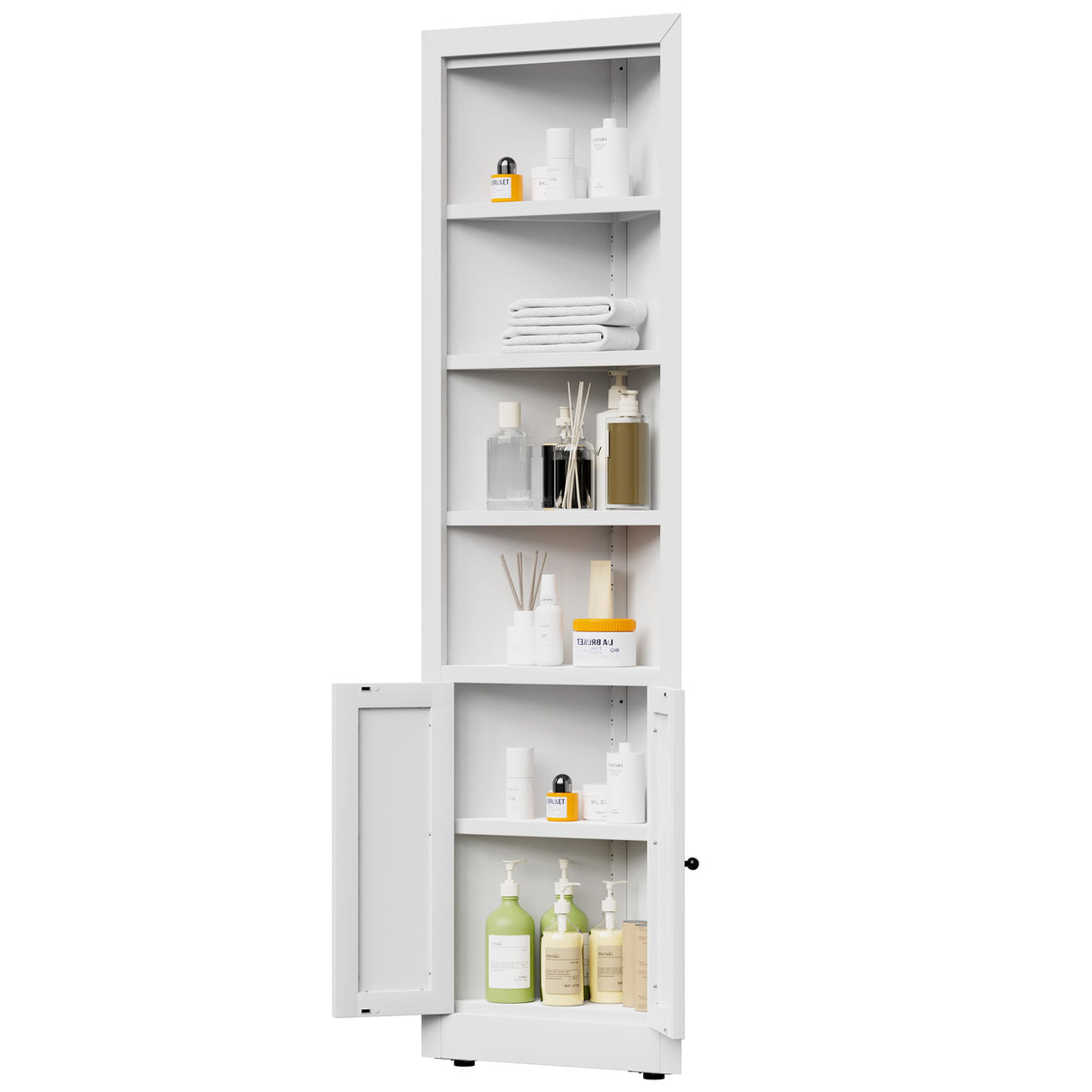 Tall Corner Storage Cabinet With 2 Doors, 5-Tier With Adjustable Shelve, Freestanding - White