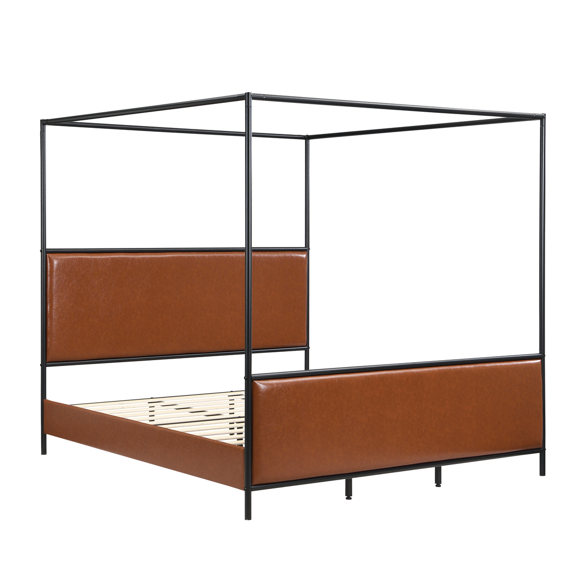 King Size Canopy Bed Frame With PU Upholstered Headboard