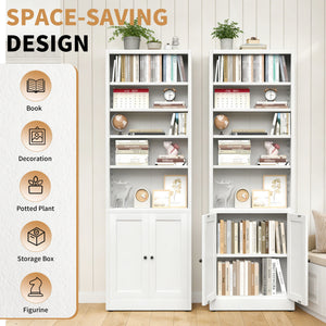 Bookcase Tall 5-Tier Adjustable Storage Shelf With Door Deep - White