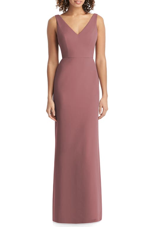 V-Neck Back Tie Chiffon Trumpet Gown in Rosewood