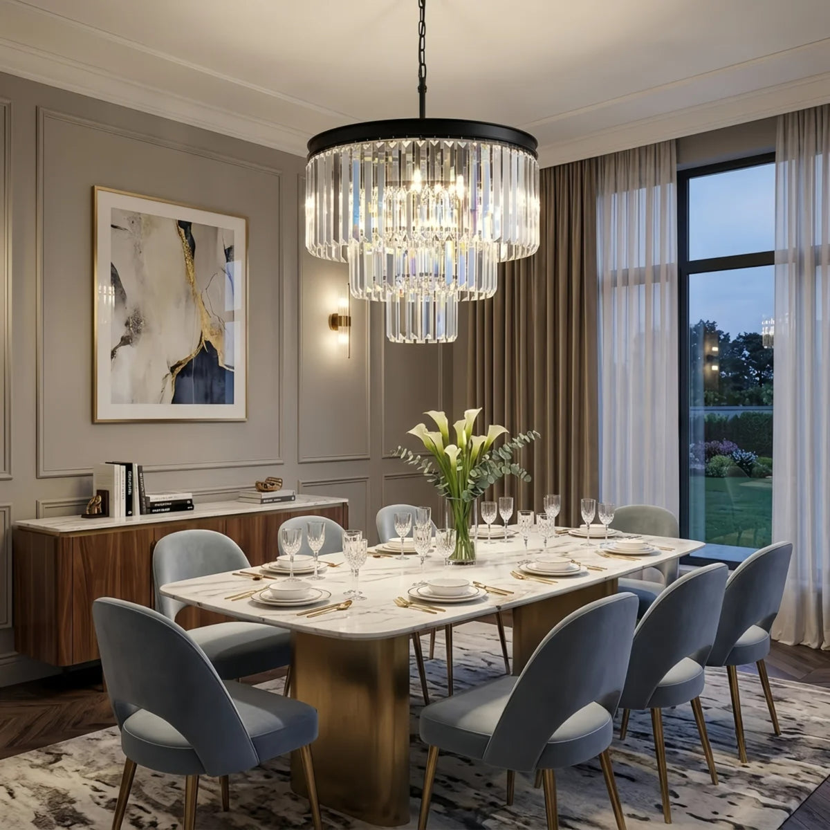 19.7-Inch 7-Light Dimmable Tiered Chandelier, Chrome