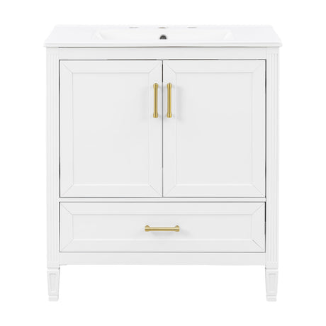 Elegant Fluted Bathroom Vanity With Sink, Soft Close Doors & Drawer