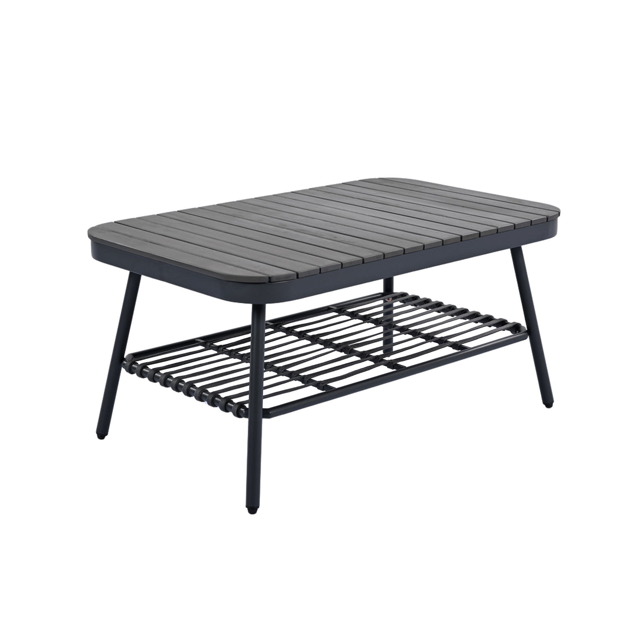 4 Piece Outdoor Patio Furniture Set, Metal Chairs With Woven Rope U Shaped Backrest