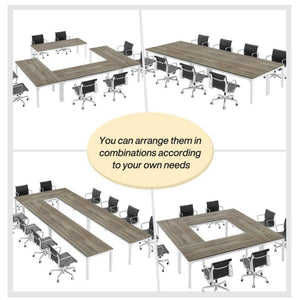 Extra Long 2 Person Computer Desk With, Collaborative Workstation For Home Office - White / Oak