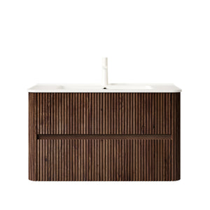 Noor 36" Bathroom Vanity with Sink, Wall-Mounted Floating Plywood Cabinet with 2 Drawers