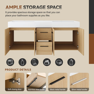 60" Floating Double Sink Bathroom Vanity with Drawers and Doors