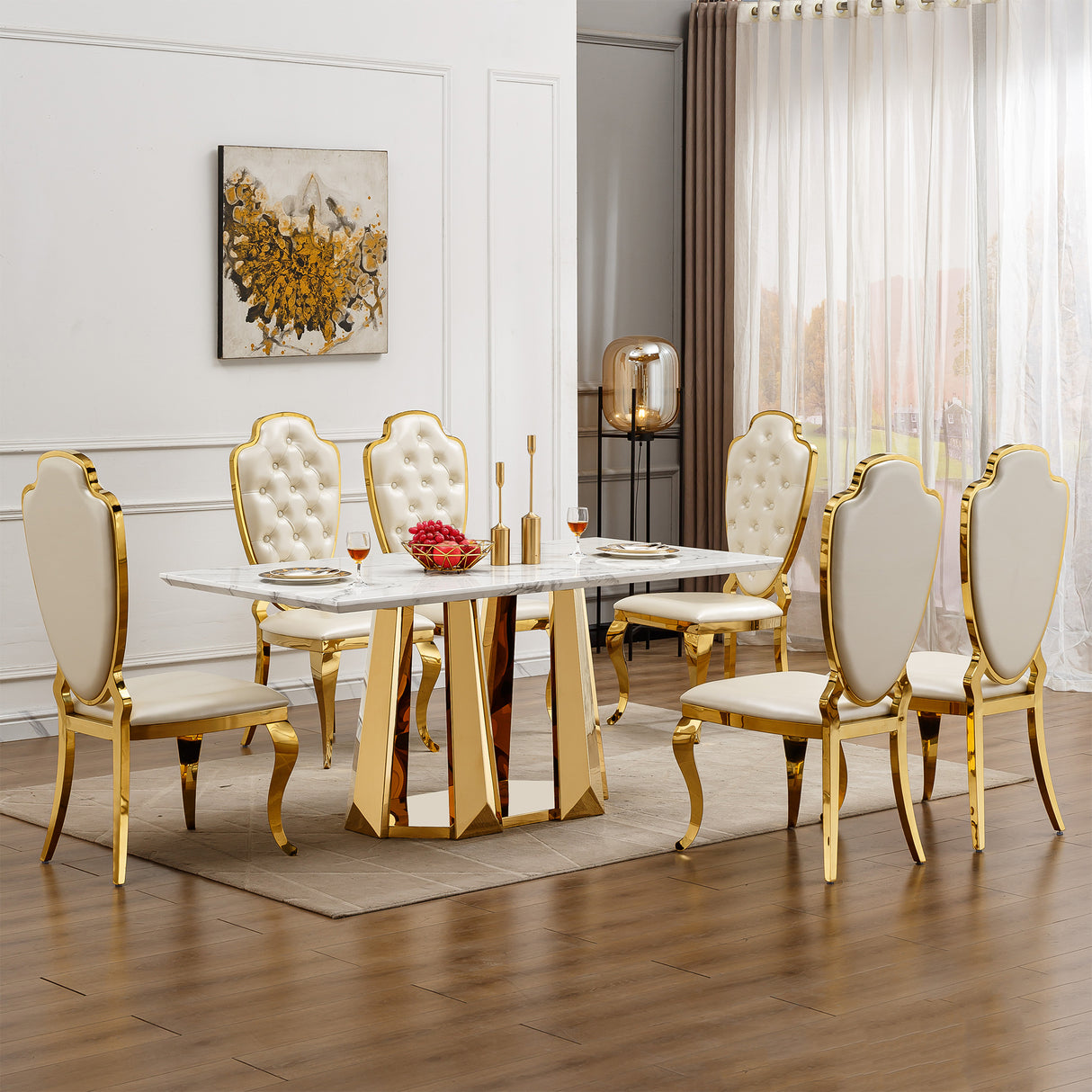 70'' Faux Marble Dining Table for 6 People