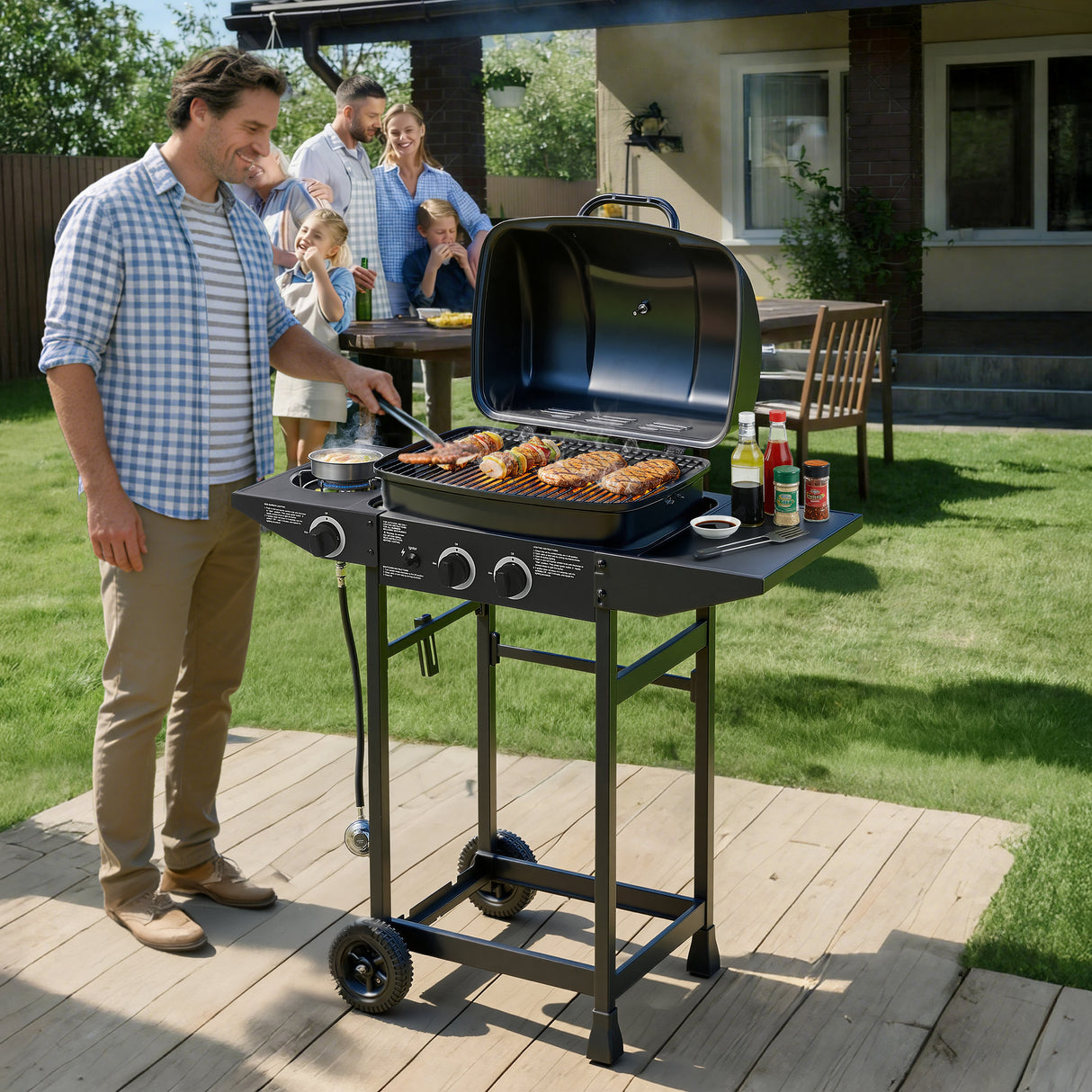 2 Burner Propane Gas BBQ Grill with Side Burner