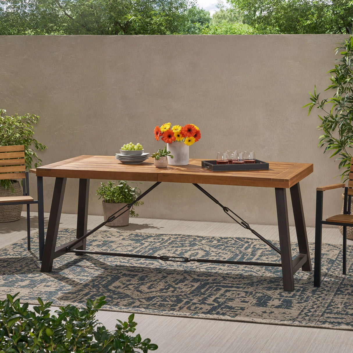 Outdoor Dining Table With Slat Wooden Panel And Turnbuckle Accents - Teak - Best Buy Furniture