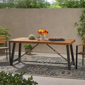 Outdoor Dining Table With Slat Wooden Panel And Turnbuckle Accents - Teak - Best Buy Furniture