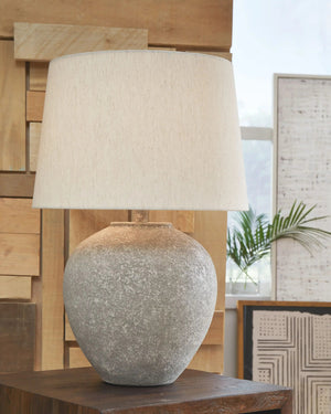Dreward - Paper Table Lamp - Distressed Gray - Best Buy Furniture