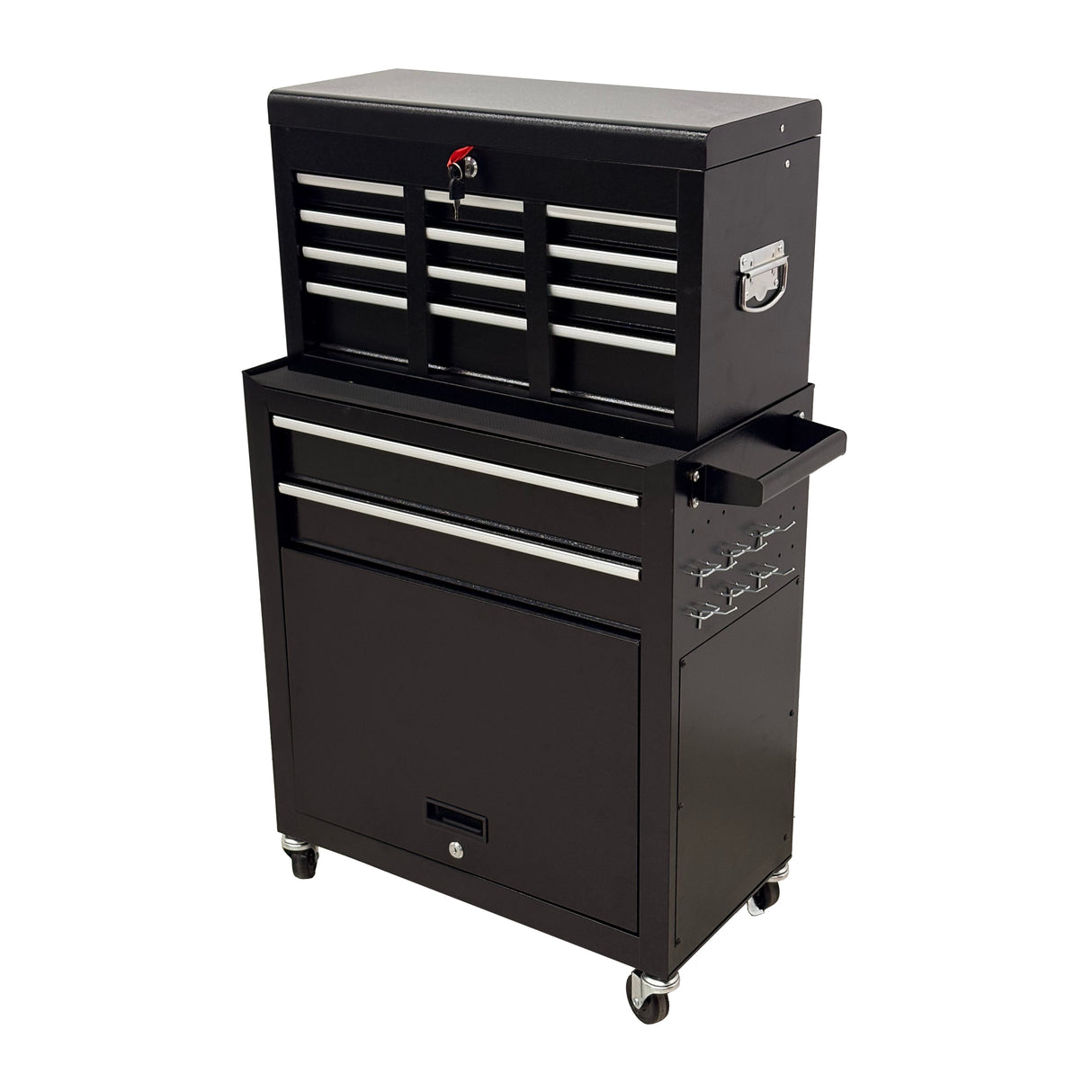 8‑Drawer High‑Capacity Rolling Tool Chest, 2‑in‑1 Detachable Top Box,Metal Tool Storage Cabinet with Drawer Liners, Lockable Wheels &  Side Hooks, Heavy‑Duty Tool Cart for Garage Workshop‑Black