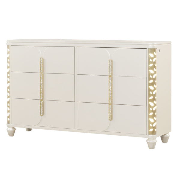 Cinderella - Dresser With LED Accents And 6 Storage Drawers (Mirror Not Included) - Beige