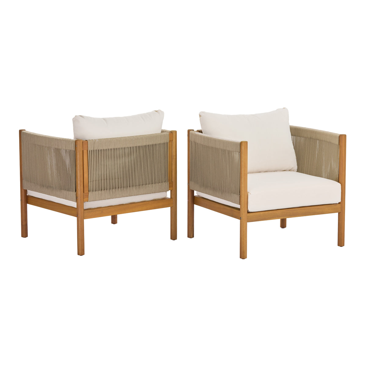 Outdoor Club Chair Set of 2 with Acacia Wood Frame in Teak Look