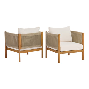 Outdoor Club Chair Set of 2 with Acacia Wood Frame in Teak Look