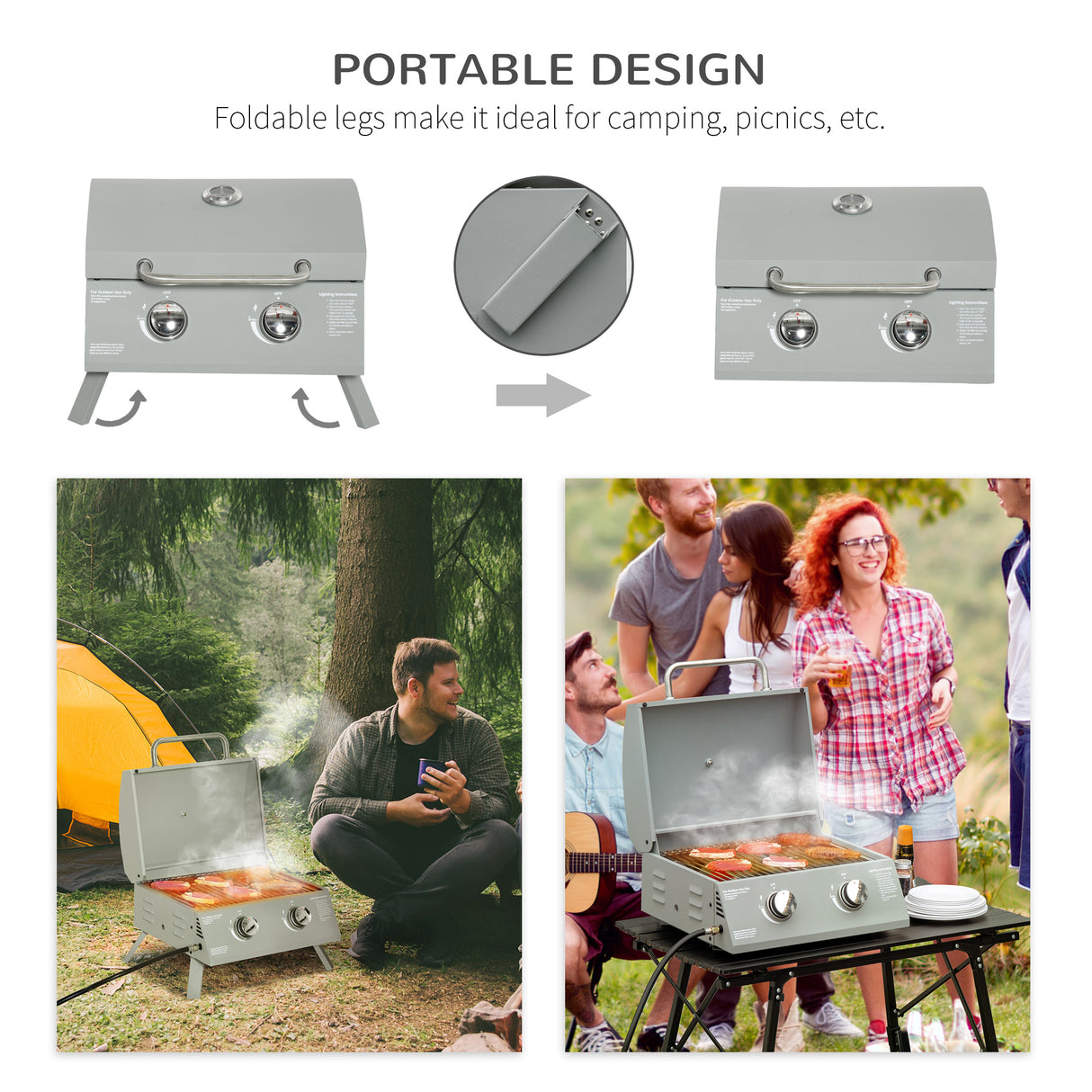 Outsunny 2 Burner Propane Gas Grill Outdoor Portable Tabletop BBQ