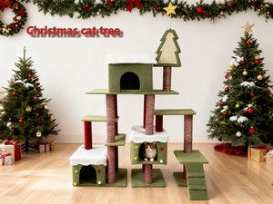 Wide Christmas Cat Tree Tower for Indoor Cats