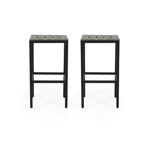 Outdoor Bar Stool With Slat Design And Metal Frame (Set of 2) - Best Buy Furniture