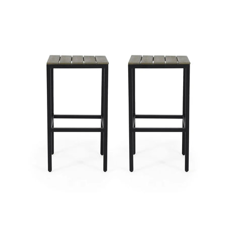 Outdoor Bar Stool With Slat Design And Metal Frame (Set of 2) - Best Buy Furniture