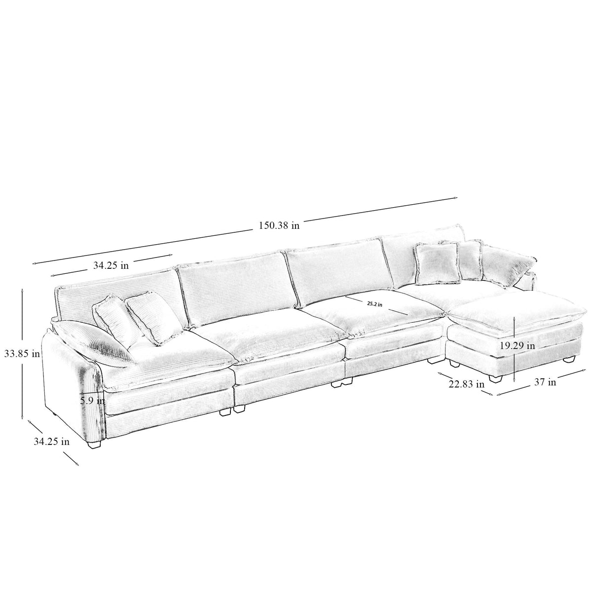 Oversize 3-Seater Sofa with Ottoman