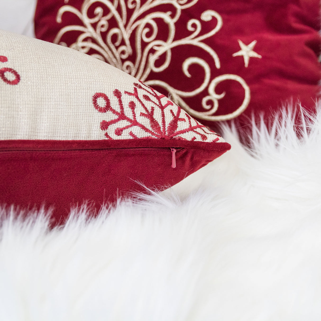 Merry Christmas Embroidered Poly Pillow
