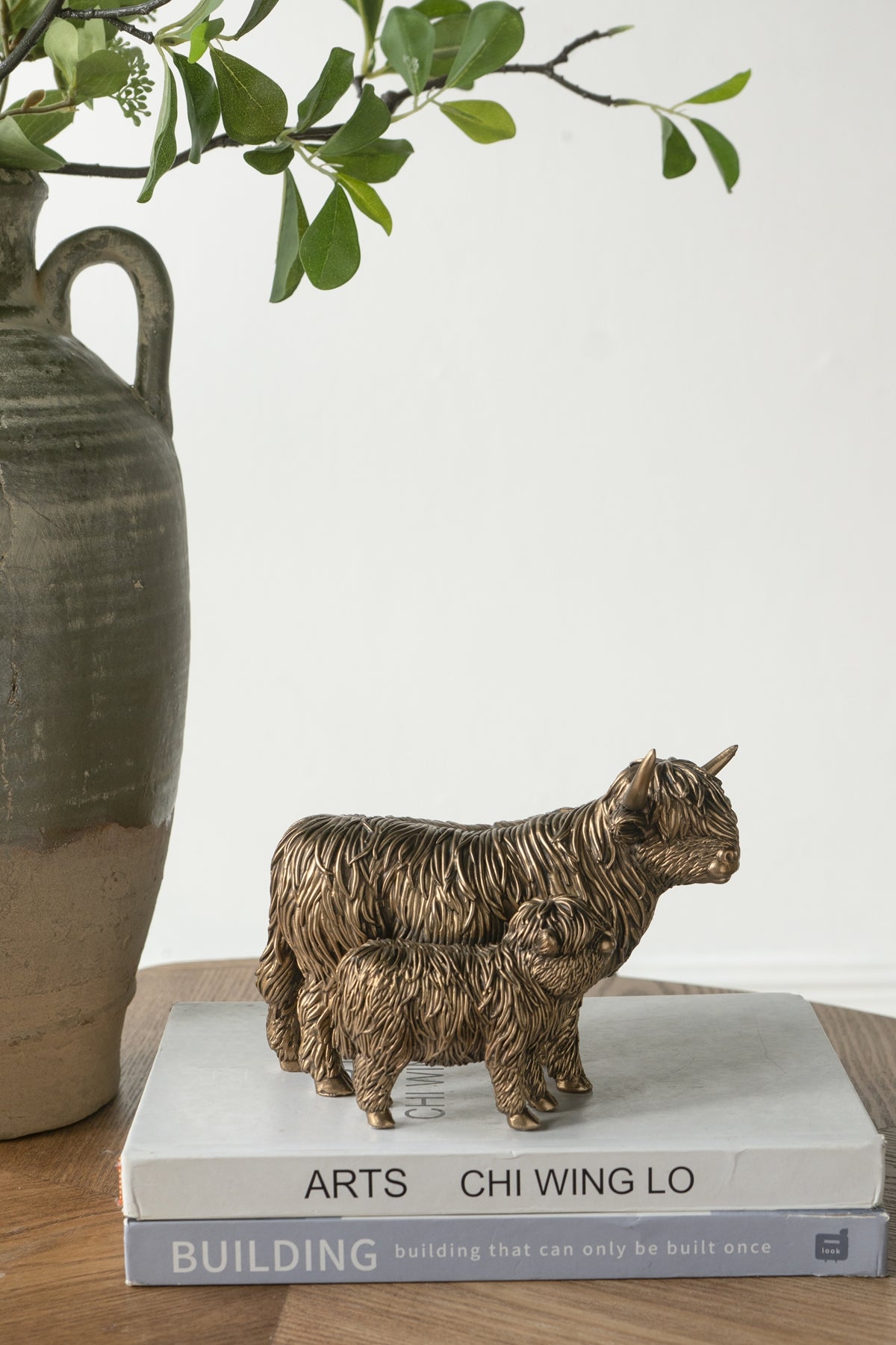 Lifelike Polyresin Highland Cow and Calf Statue