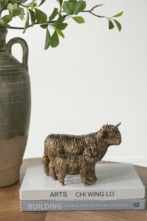 Lifelike Polyresin Highland Cow and Calf Statue