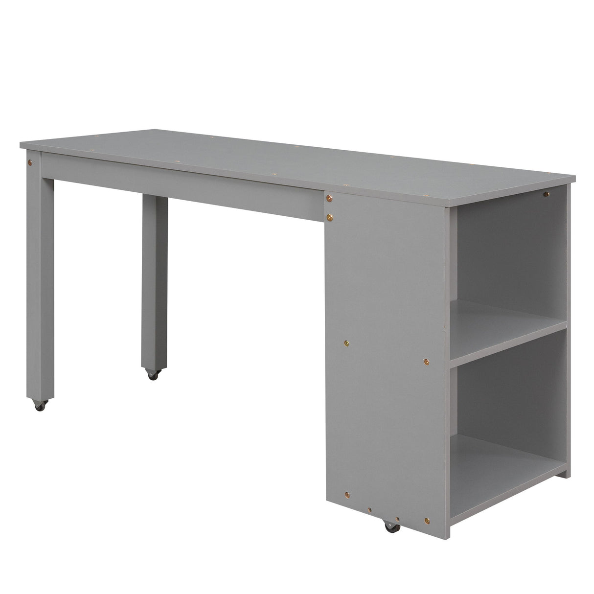 Loft Low Study Bed With Cabinet, Shelves And Rolling Portable Desk, Multiple Functions