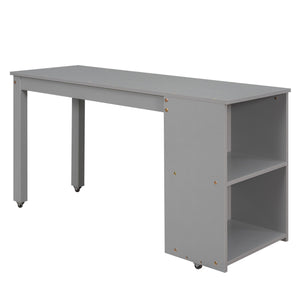Loft Low Study Bed With Cabinet, Shelves And Rolling Portable Desk, Multiple Functions