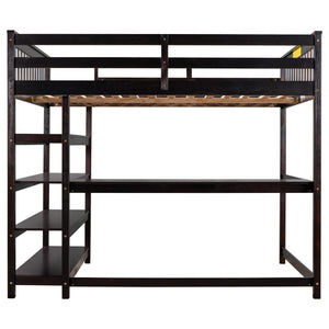 Loft Bed With Storage Shelves And Under Bed Desk