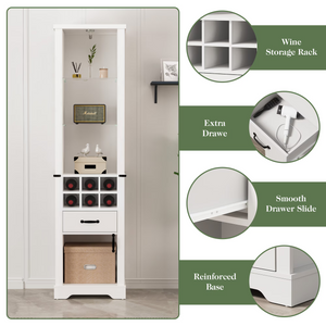 75'' Tall Storage Cabinet with LED Light, Farmhouse Style