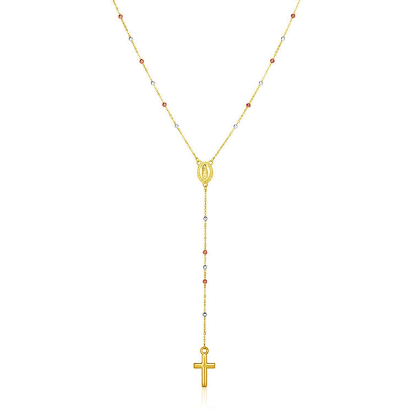 14k Tri Color Gold Lariat Rosary Necklace