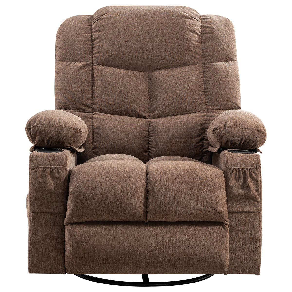 Oversized Massage Swivel Recliner Chair with Lumbar Heating, Cup Holders & USB - Brown or Gray